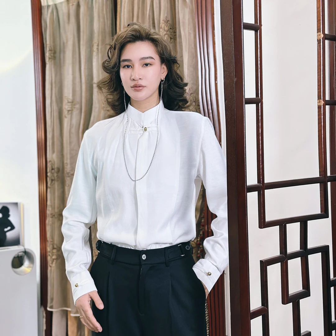 正正TUTU新款中式国风立领衬衣金扣衬衫男女款-PS-2528