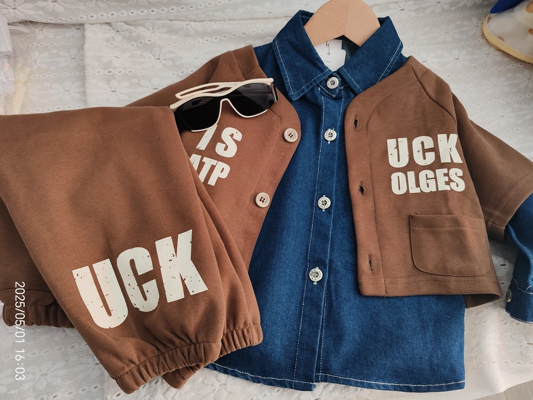 字母单排扣套装中性韩版男套头常规卡通休闲风春秋女秋季