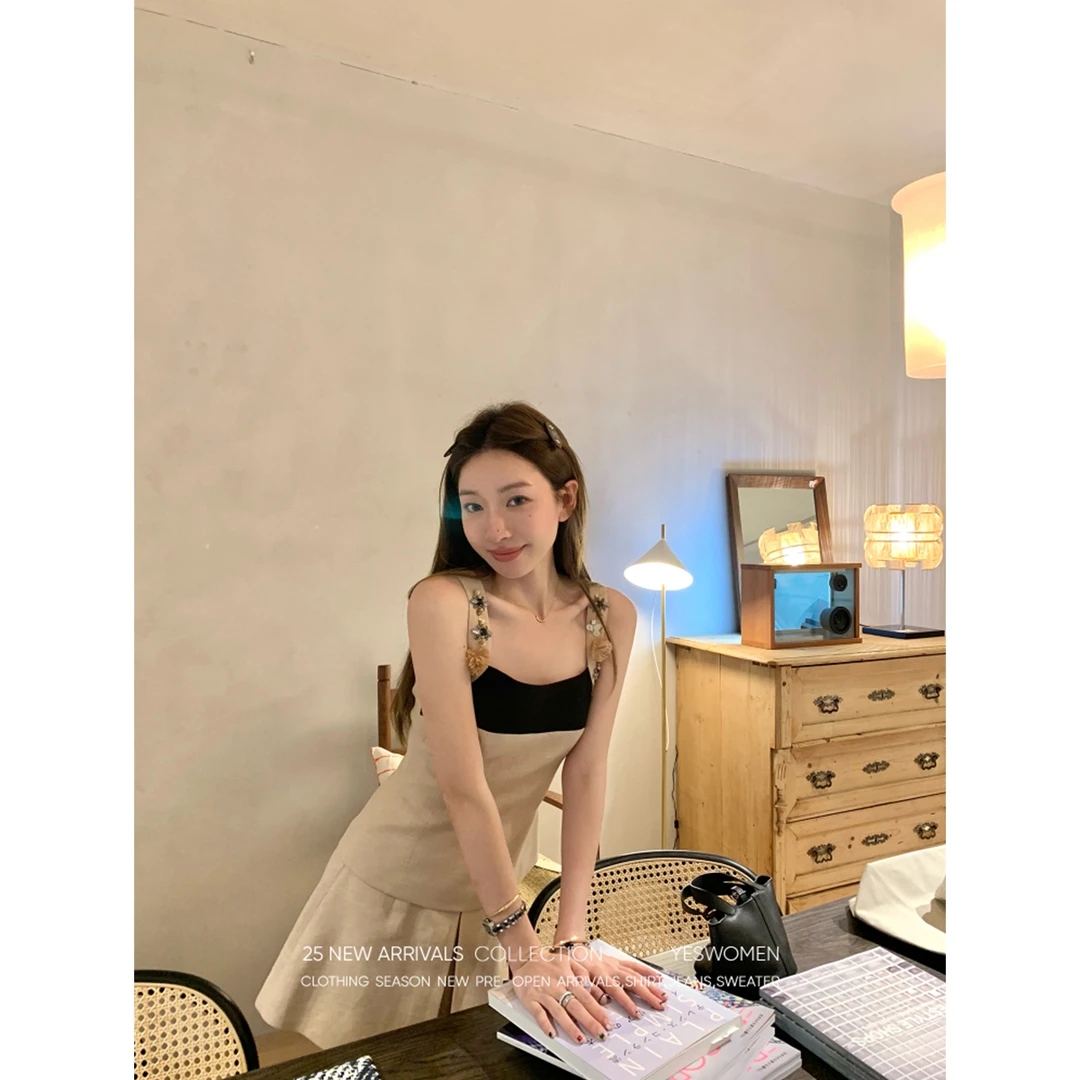 YESWOMEN5.16钉珠苎麻套装·时髦立体肩带巧思显瘦XY6354F1232B