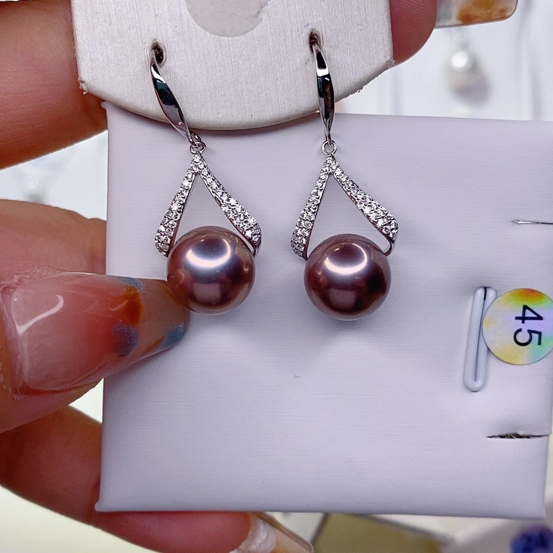 高***俊耳饰淡水珍珠银S925镶嵌