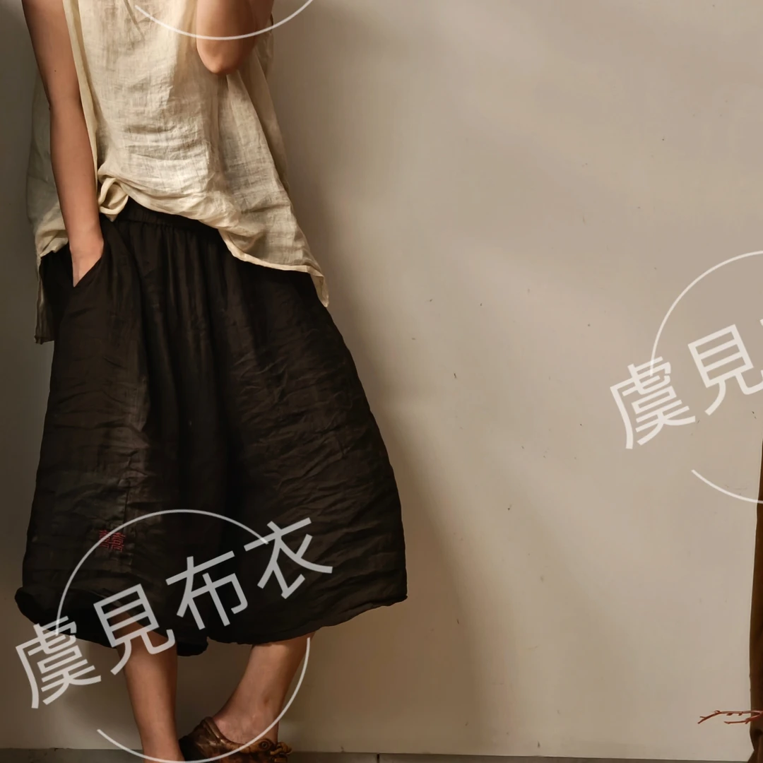 虞姑娘推荐  夏季苎麻双层刺绣短裤【裤长64臀围146】