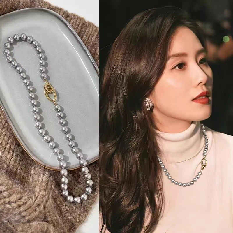 铜合金项链 《货号6087》时尚潮流灰珠项链（链长：48cm）