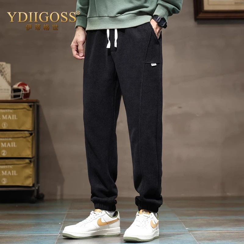 YDIIGOSS卫裤男士潮流休闲裤春秋季黑色束脚裤子直筒时尚运动长裤