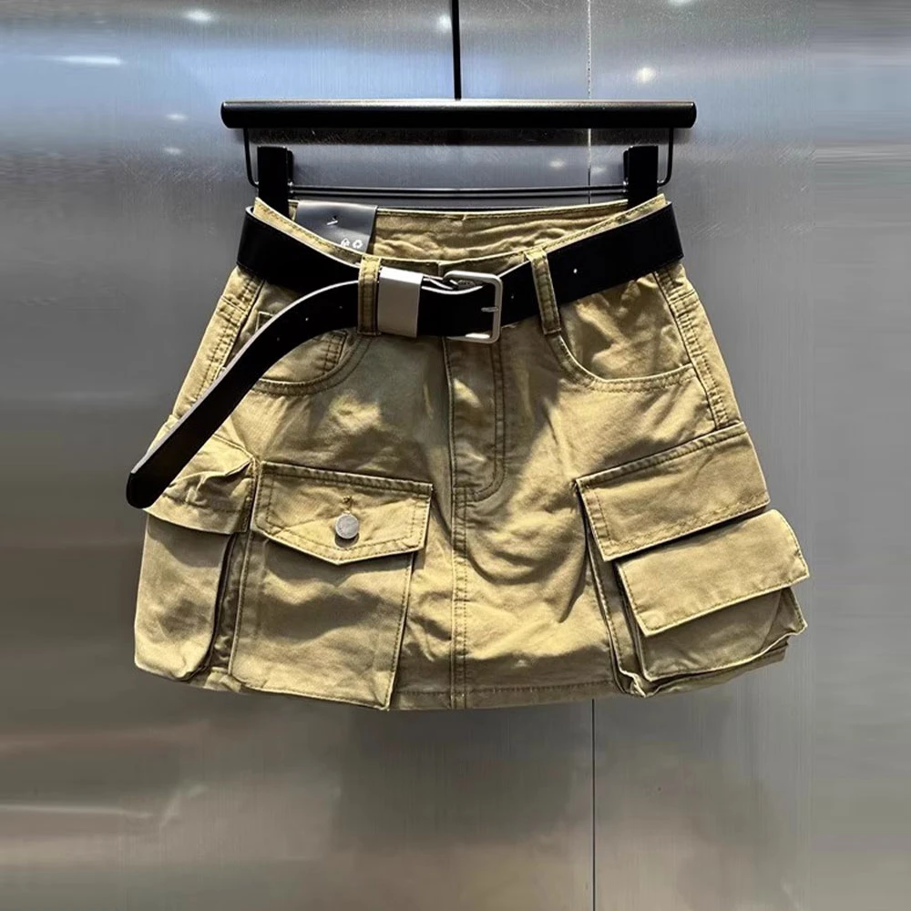 美式复古高腰防走光夏季新款半身裙口袋显瘦工装辣妹牛仔包臀裙女