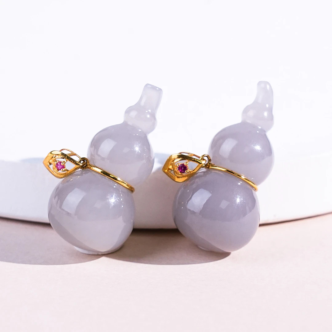 以沫｜18K金镶冰烟紫和田玉葫芦吊坠 百搭 精致（多样性发其一）#H18