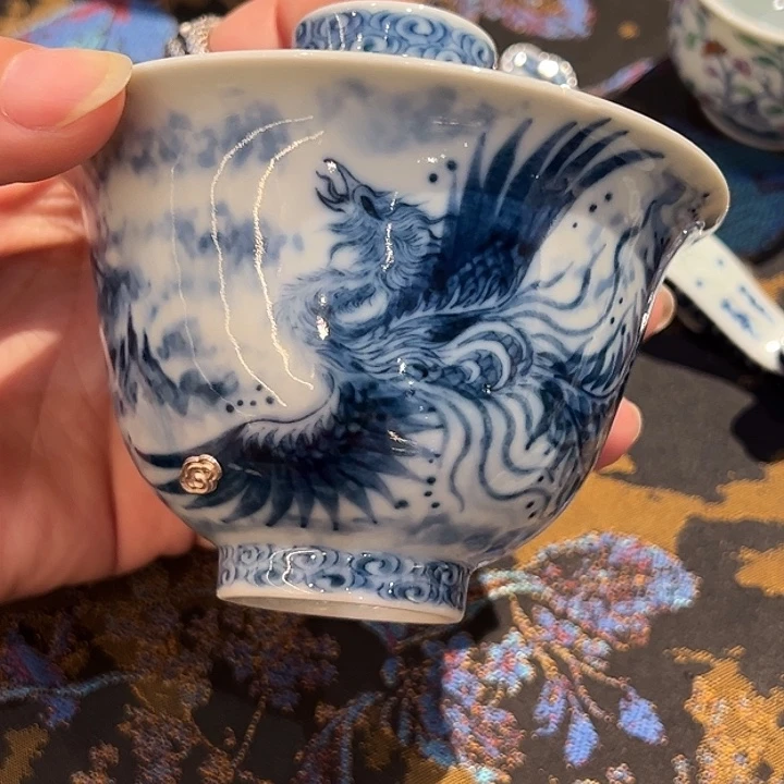 ?**寶钟家窑水墨黛凤孤品盖碗