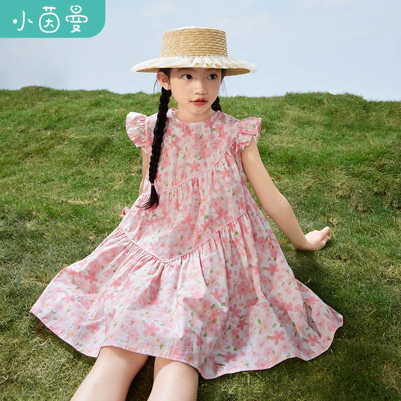 小茵曼【桃之夭夭】女童连衣裙碎花秋时尚小飞袖甜美裙子3842255