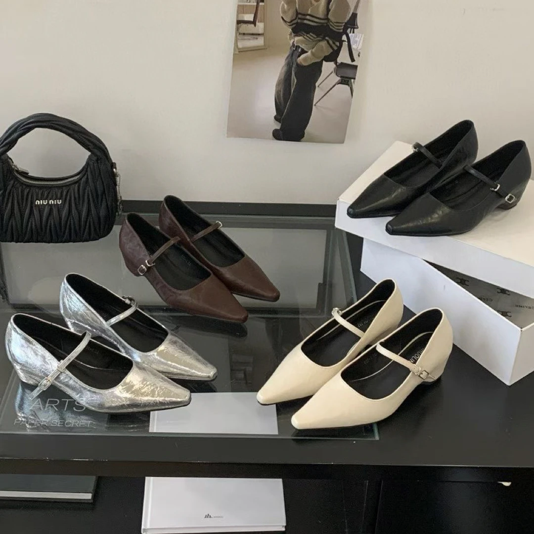 626-1玛丽珍鞋粗跟皮鞋浅口尖头低跟气质单鞋法式内增高