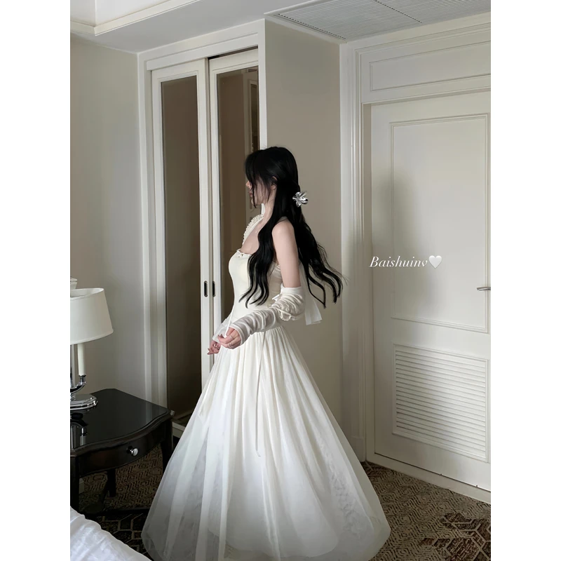 白水女 雾色漫游~网纱白色半身裙长款女氛围感气质裙子 B50348505