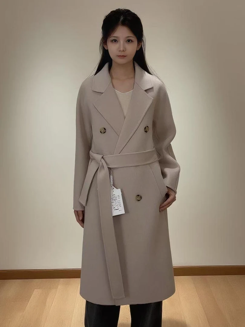 【25-801】100%羊毛经典款式宽松长款大衣百搭女秋冬韩版毛呢外套