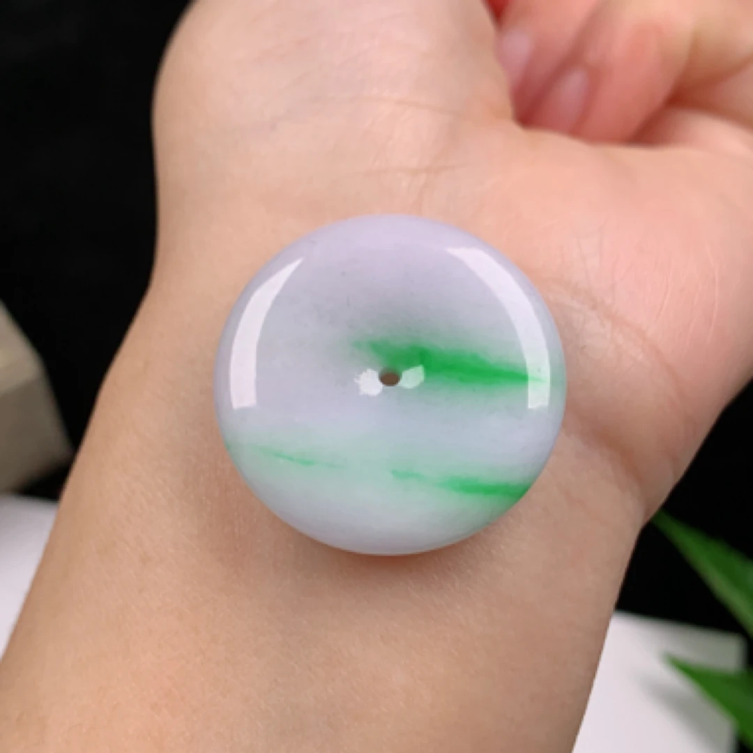 天然翡翠A货送细腻飘阳绿平安扣玉坠吊坠有裂