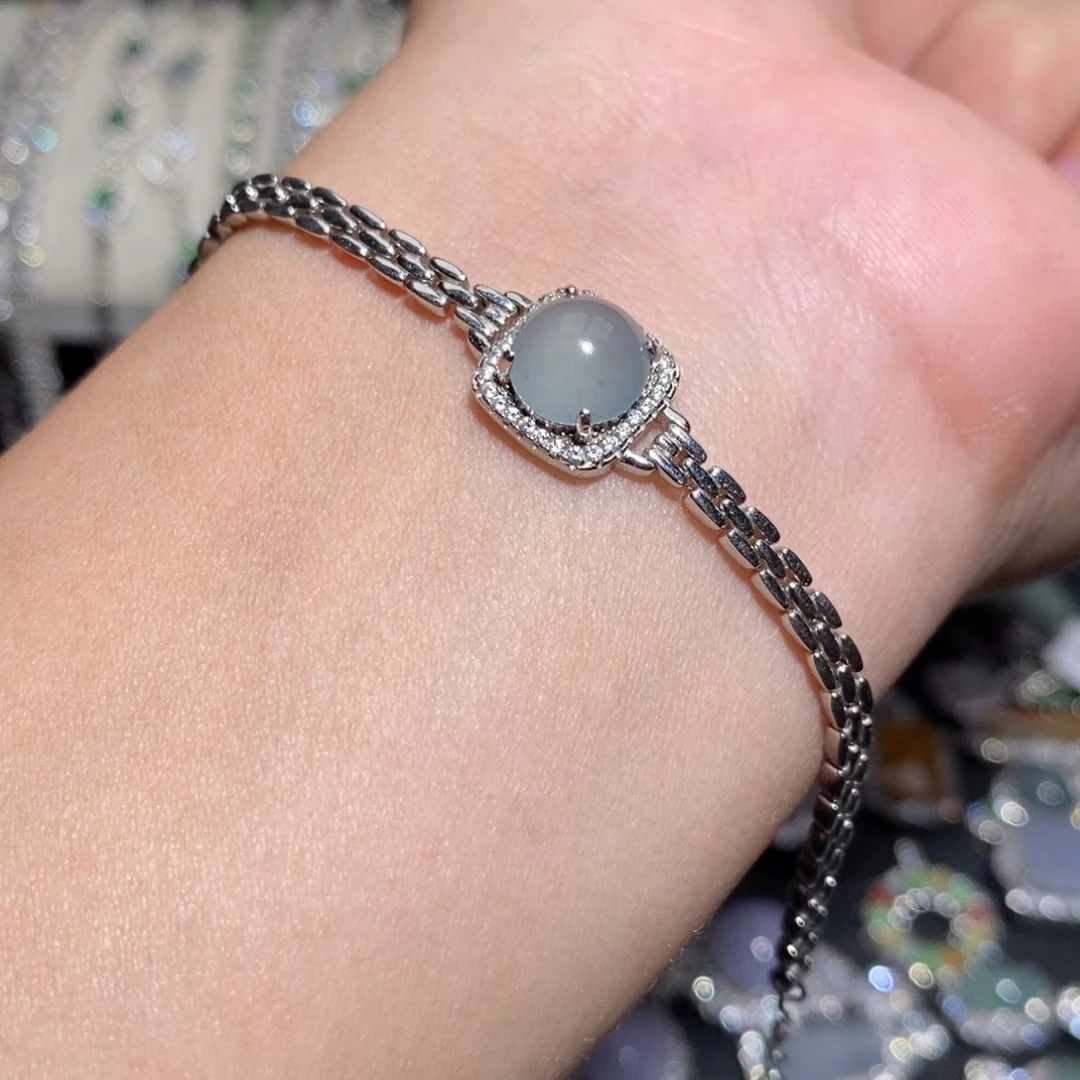 银S925镶嵌手链翡翠n k k l