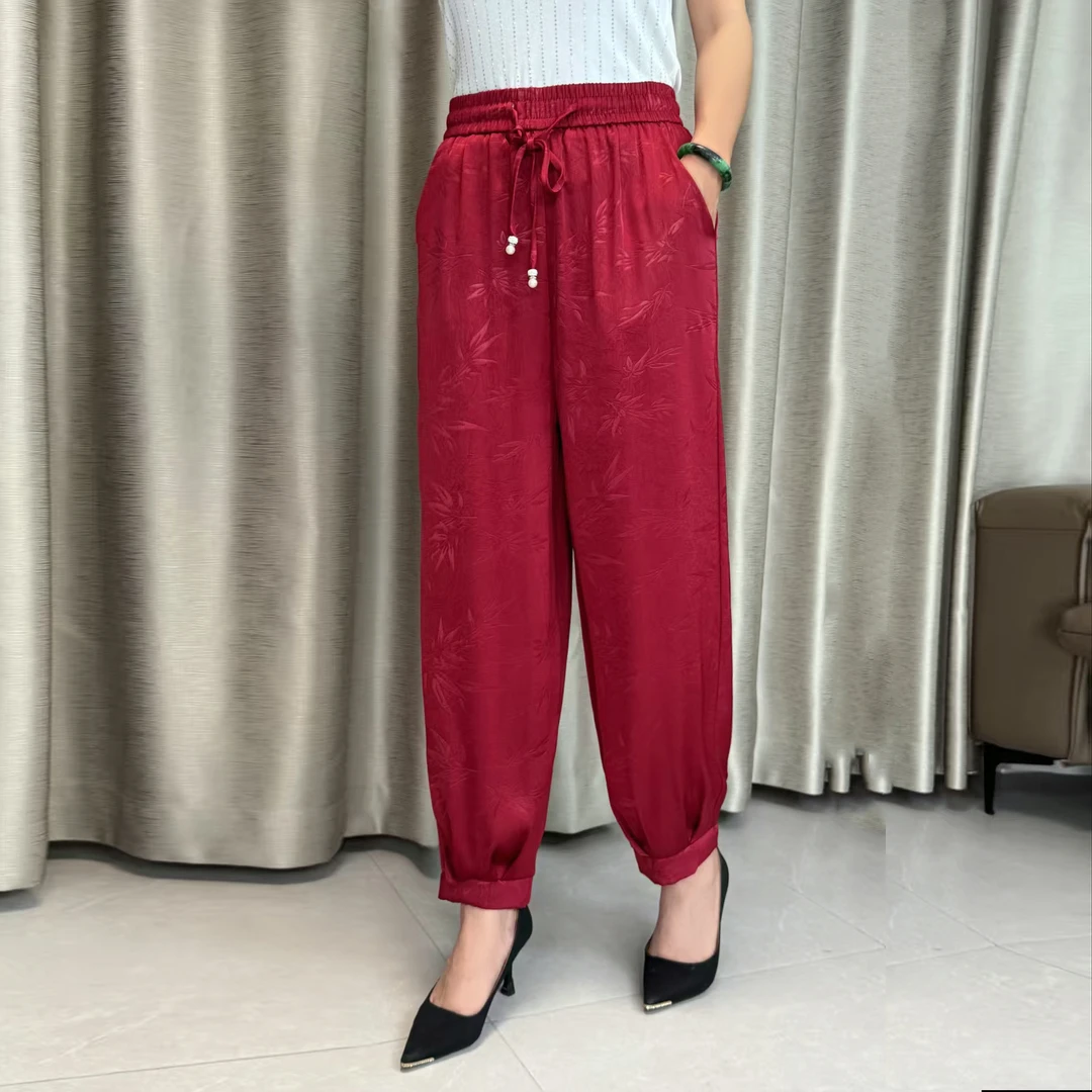 ｛奢华专柜｝205夏季轻薄竹子压花休闲百搭灯笼裤百搭显瘦九分裤