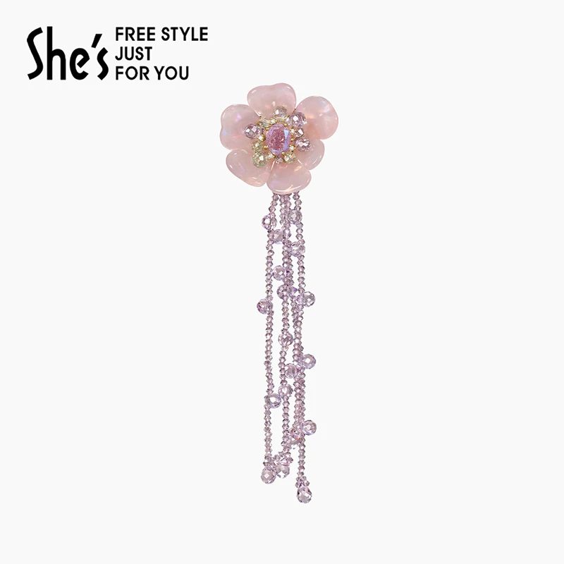 合金合成锆石胸针 shes巴比耶浪漫花朵胸针璀璨流苏