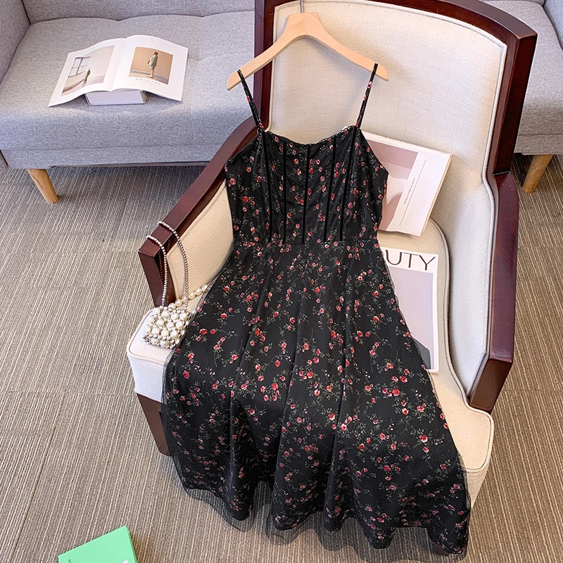 【现货66345】130-320斤大码女装碎花吊带裙夏季新款胖mm气质中长裙