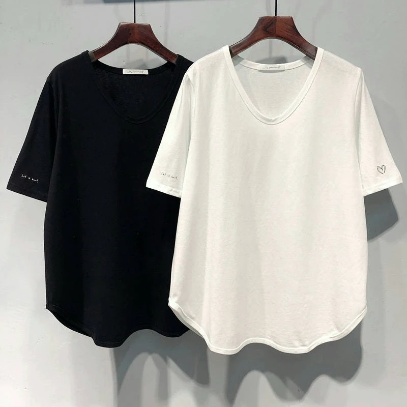 大码240斤袖子字母爱心印花短袖T恤女2025夏季新款宽松洋气上衣潮