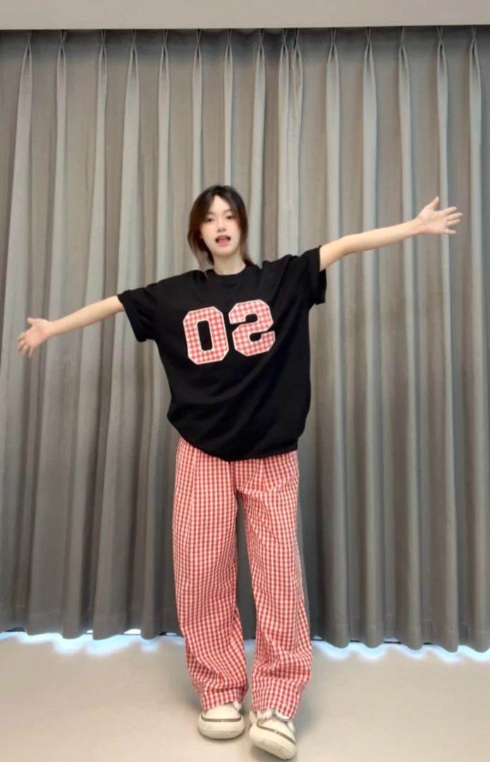 韩版美式趣味毛巾绣红格字母简约纯棉短袖2025新款百搭#MJ082