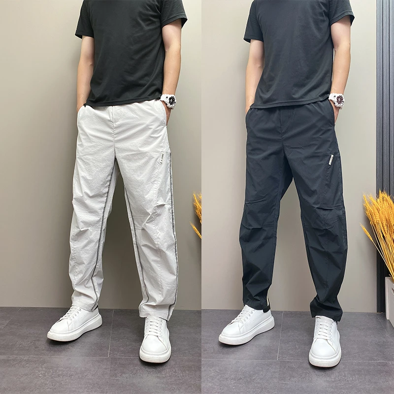 高级感条纹休闲裤男士2025新款夏季薄款哈伦男裤直筒宽裤子男款