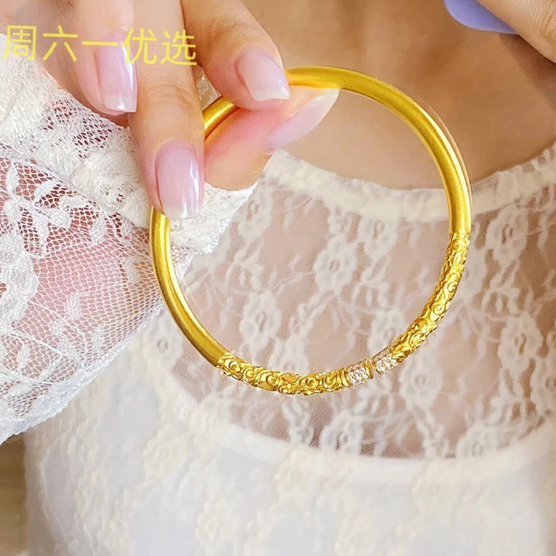 金店同款999传统古法金箍棒祥云纹手镯女开口送女友