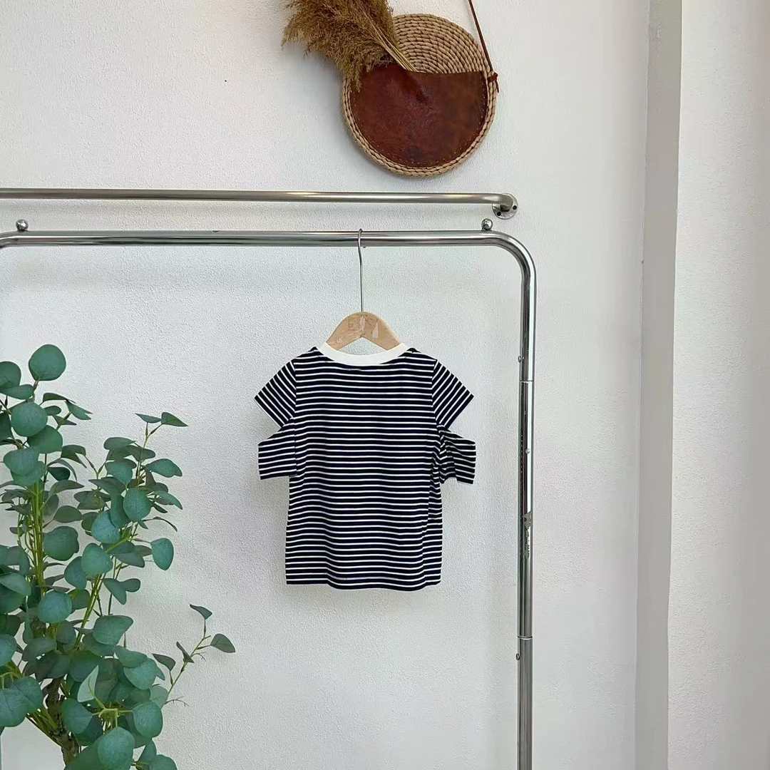 7036糯藏青白条短袖T恤