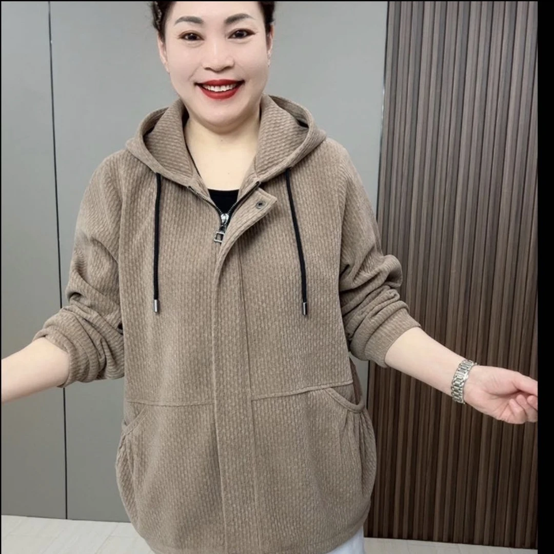 3613*款时尚大码宽松秋季减龄显瘦实用百搭好穿连帽上衣外套