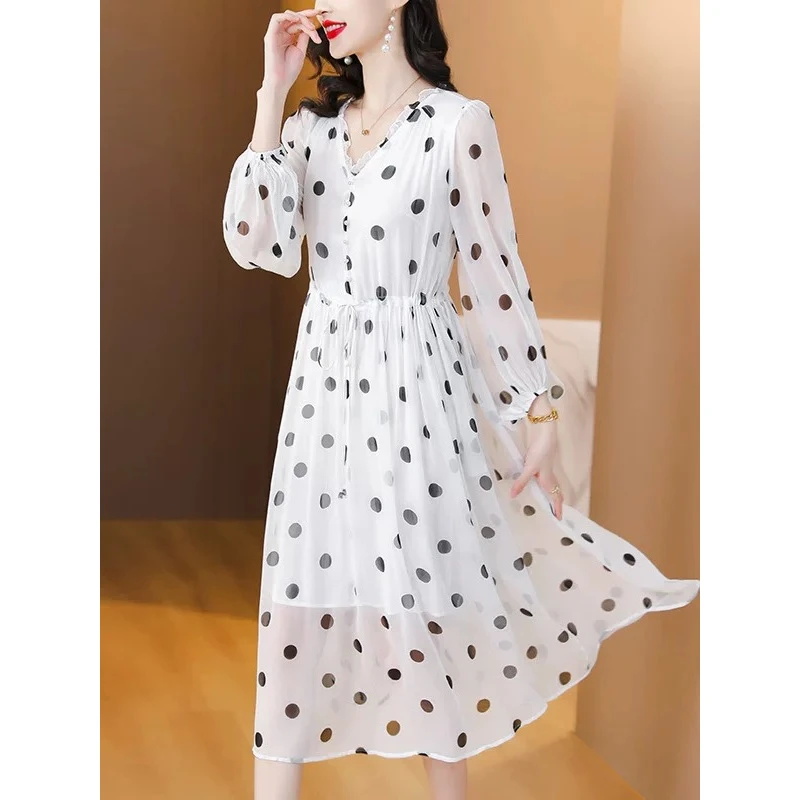连衣裙2024夏季新款高档气质妈妈显瘦遮肚波点裙子3-131