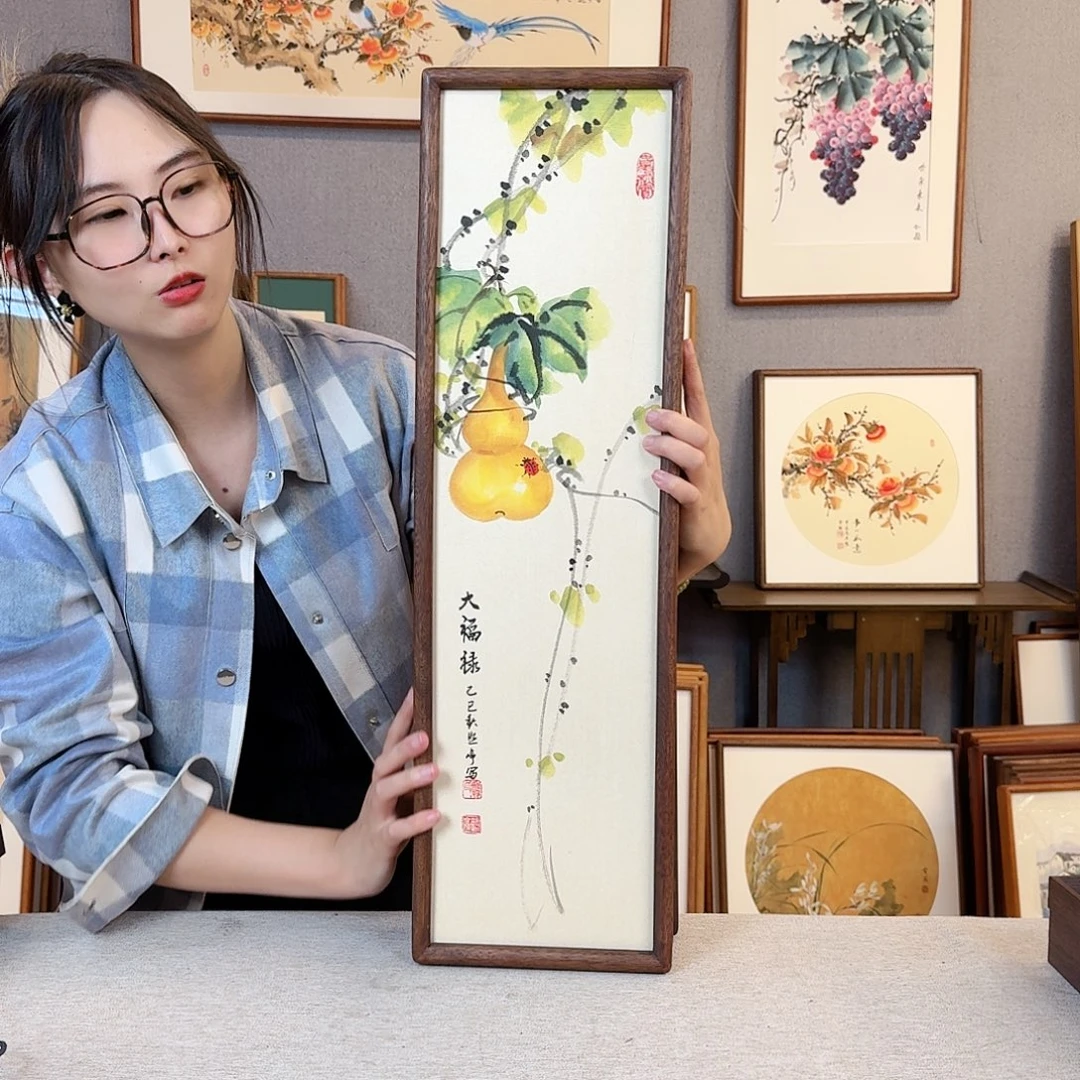 国画纯手绘，纯手写带框尺寸：20×70厘米