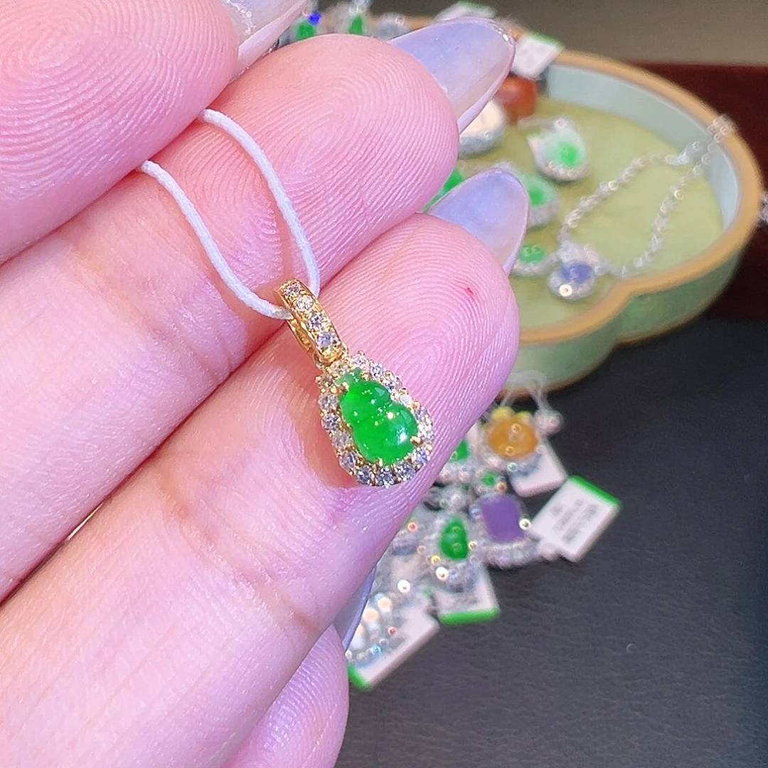 翡翠18K金镶嵌吊坠(不含链)小提溜