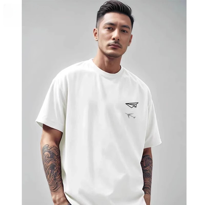 300斤加肥大码白色半袖ins飞机美式短袖男女宽松舒适显瘦休闲t恤