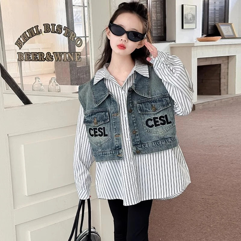 女童春装牛仔马甲2025新款韩系穿搭一整套洋气时髦套装儿童春秋款