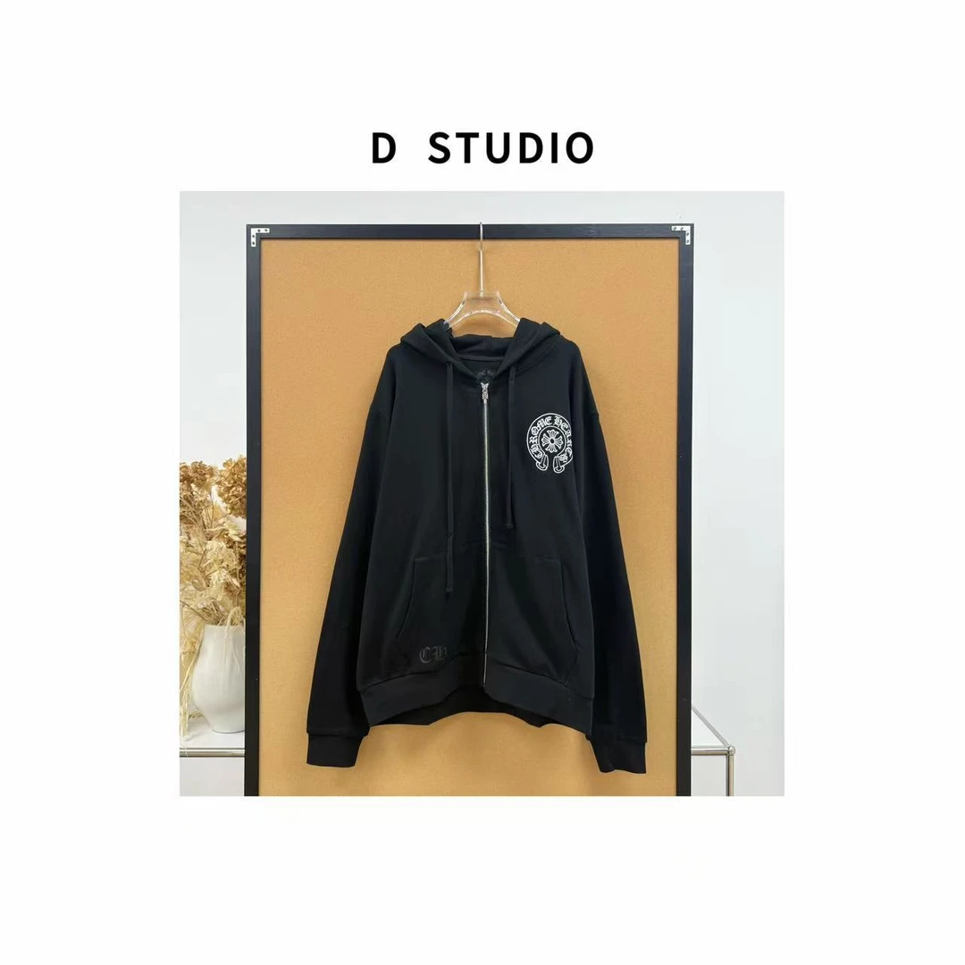 D STUDIO 克罗黑色拉链连帽卫衣 D3162