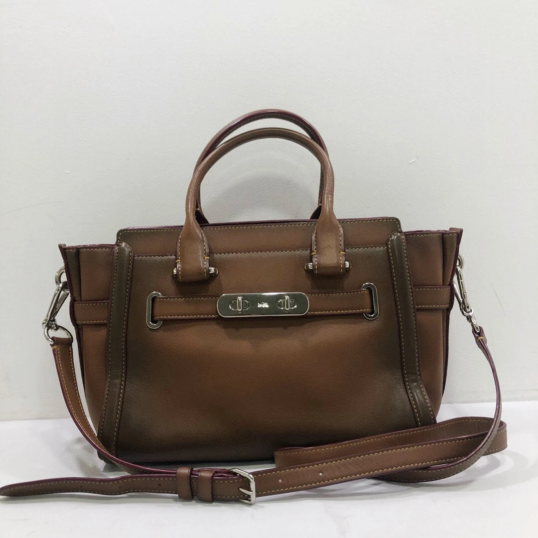 95新 COACH/蔻驰 蔻驰全皮棕色手提单肩斜挎包