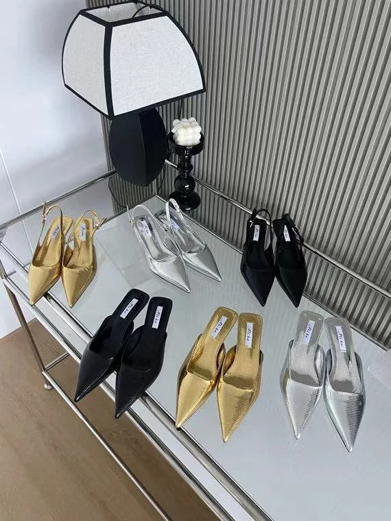 安安家 157-D 浅口小跟高跟新款尖头细跟后绊带凉鞋简约通勤凉鞋