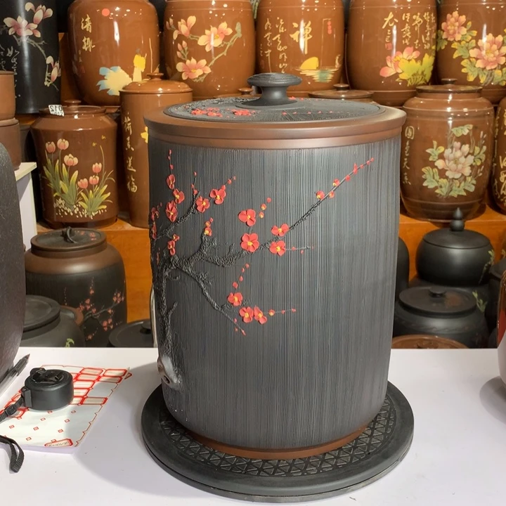 梅花根艺九饼水缸