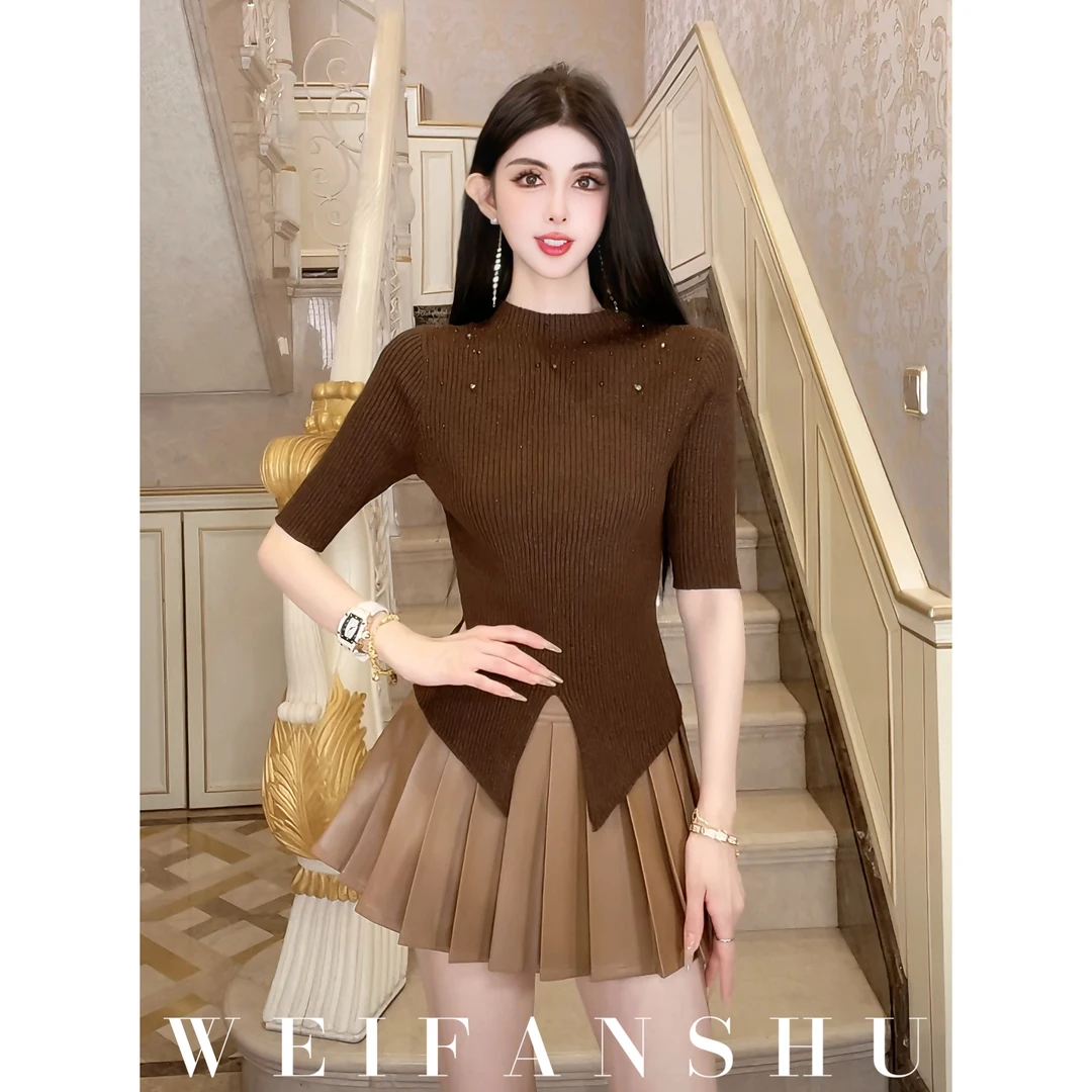 WEIFANSHU/魏凡舒【美式甜心】早春新款开叉设计感气质显瘦百搭上衣