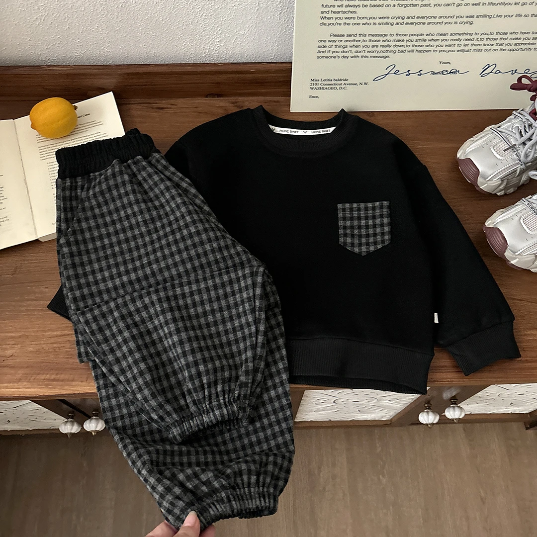 儿童秋季新款毛呢绒套装男女童韩版洋气套装中大童外穿时髦童装