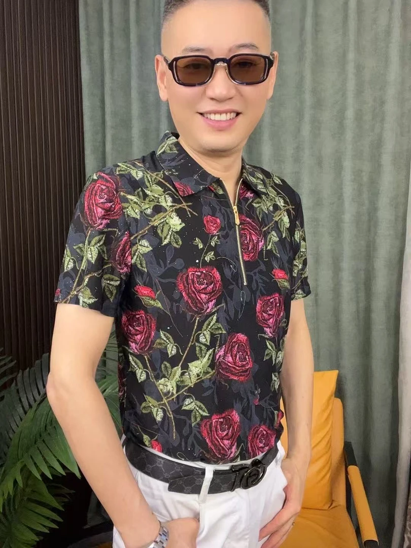 T恤印花精神小伙百搭短袖帅气修身立领夏季男士潮流短袖t恤