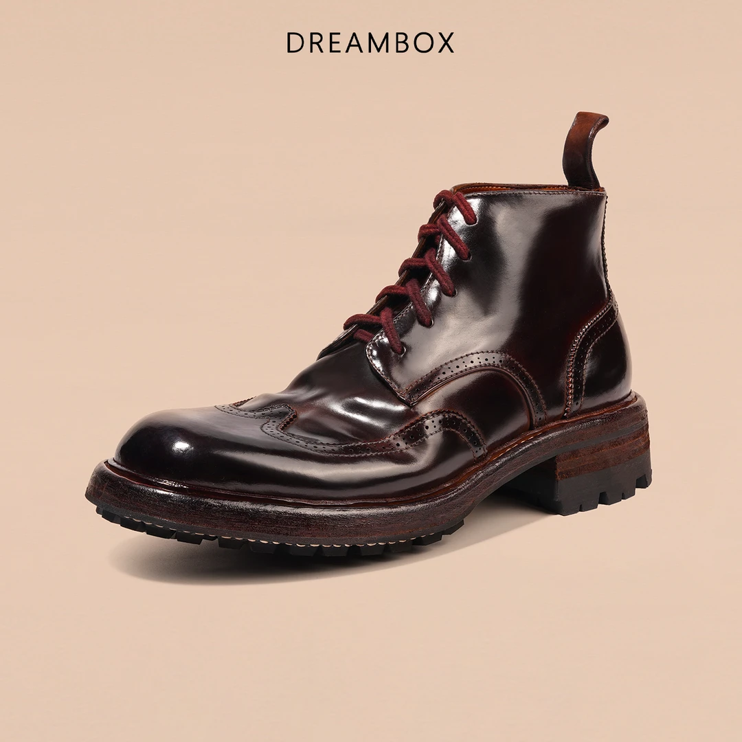 DREAMBOX钧博vibram男靴高帮布洛克雕花马臀皮马丁靴固特异靴子