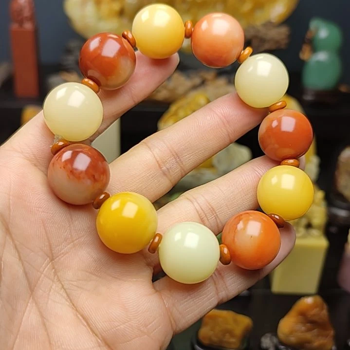 寿山石印石手把件手串