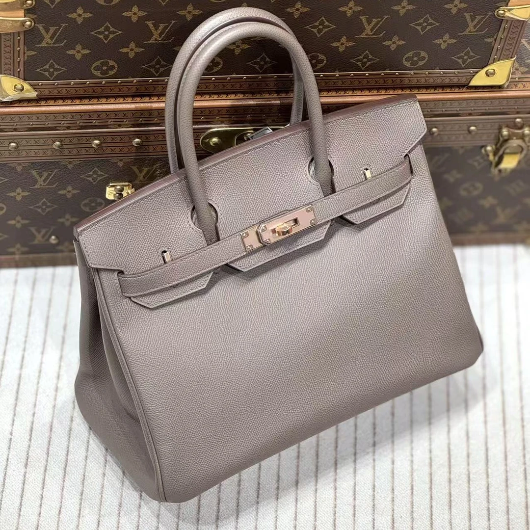 99新 Hermes/爱马仕 昊哥/y刻爱马仕锡器灰birkin30包/铂金包