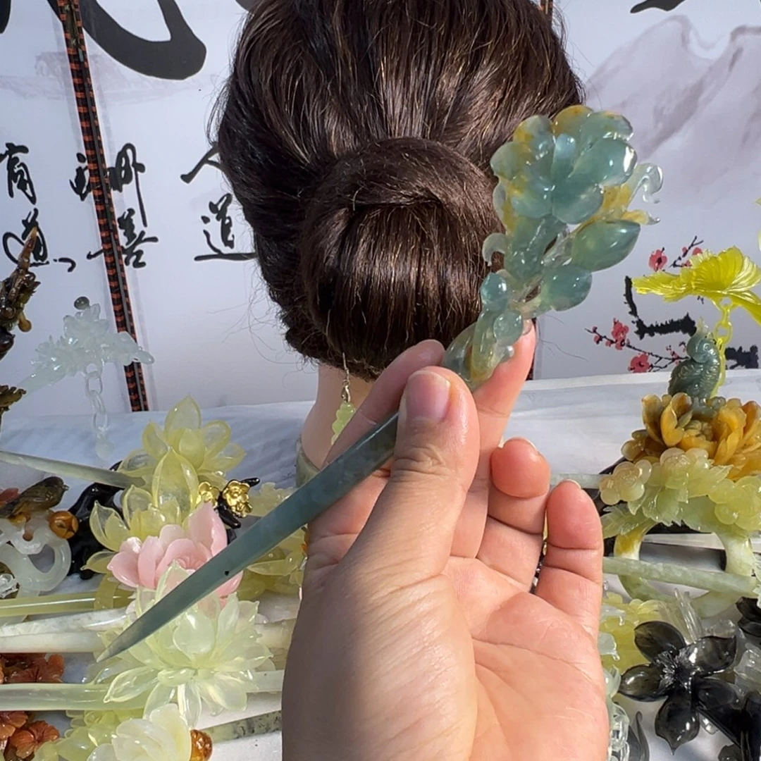 定制蛇纹石玉毛货发饰