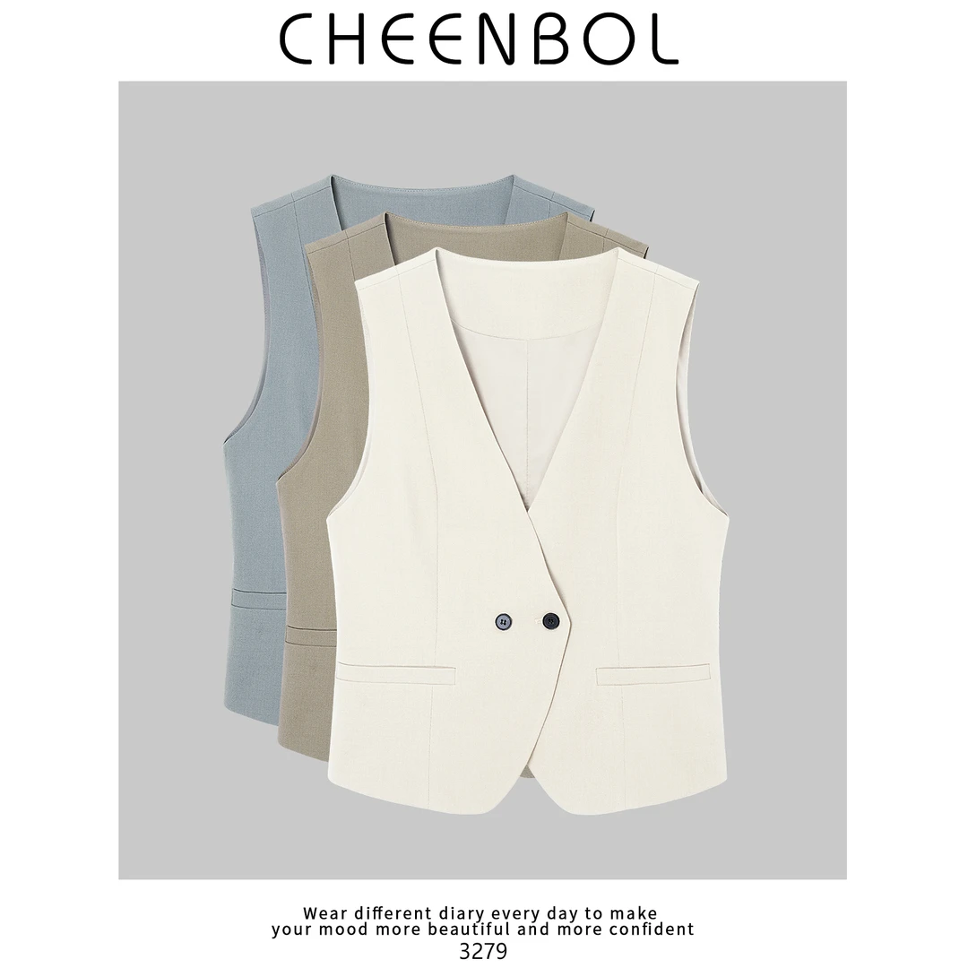 3279西装马甲女小背心春夏新款外搭叠穿女款坎肩短款米白马夹白色