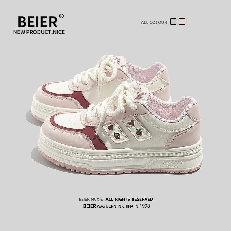 BEIER网红爆款甜酷小白鞋女2025春季新款百搭学生软底休闲鞋5102