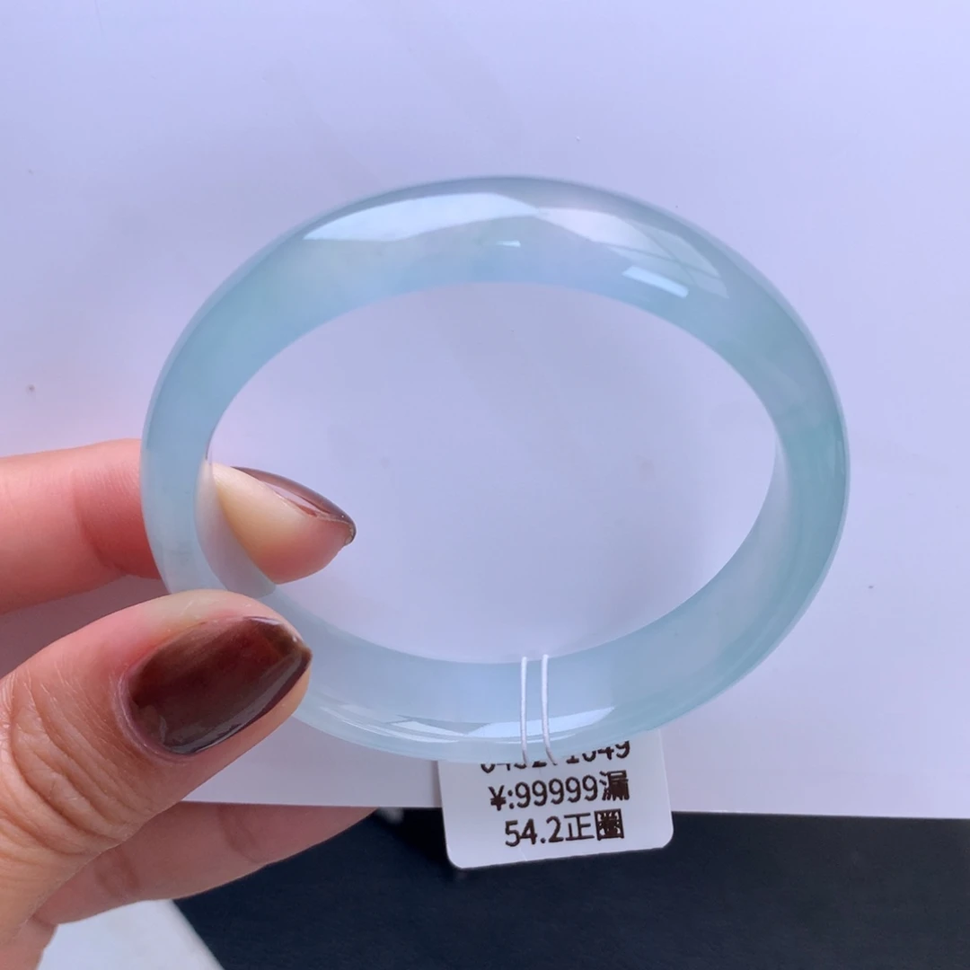 翡翠手镯未镶嵌冰胶莹光晴蓝手镯