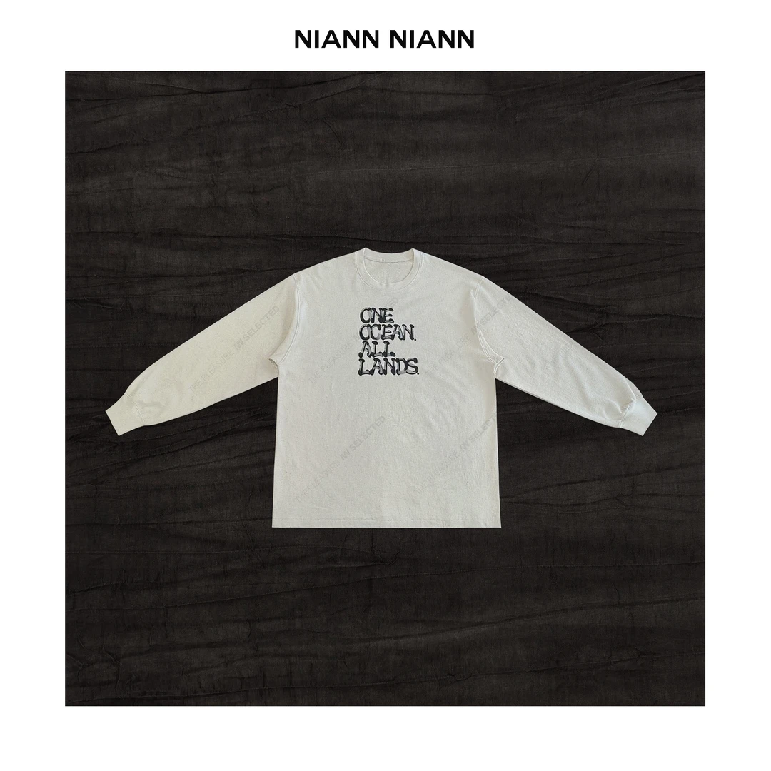 NiannNiann 新品女装高级棉质基础长袖圆领字母印花大T 15244