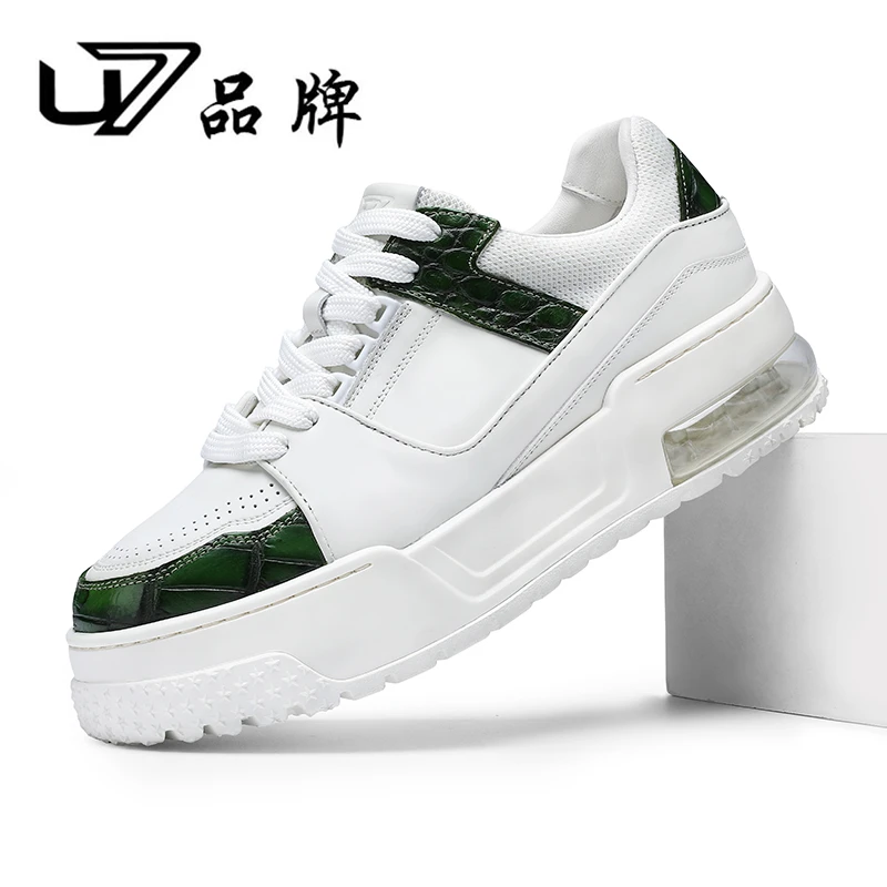 U7品牌男鞋 鳄鱼皮  时尚百搭休闲板鞋高端透气设计感气垫软底