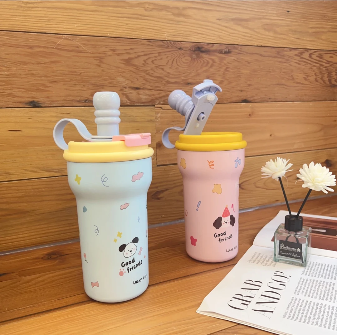 2025新款陶瓷内胆双饮保温杯儿童吸管水杯茶水分离大容量便携随行