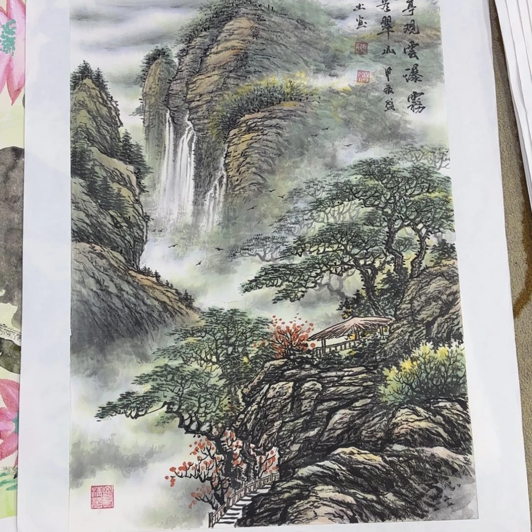 抬***喜国画张文四尺三开艺