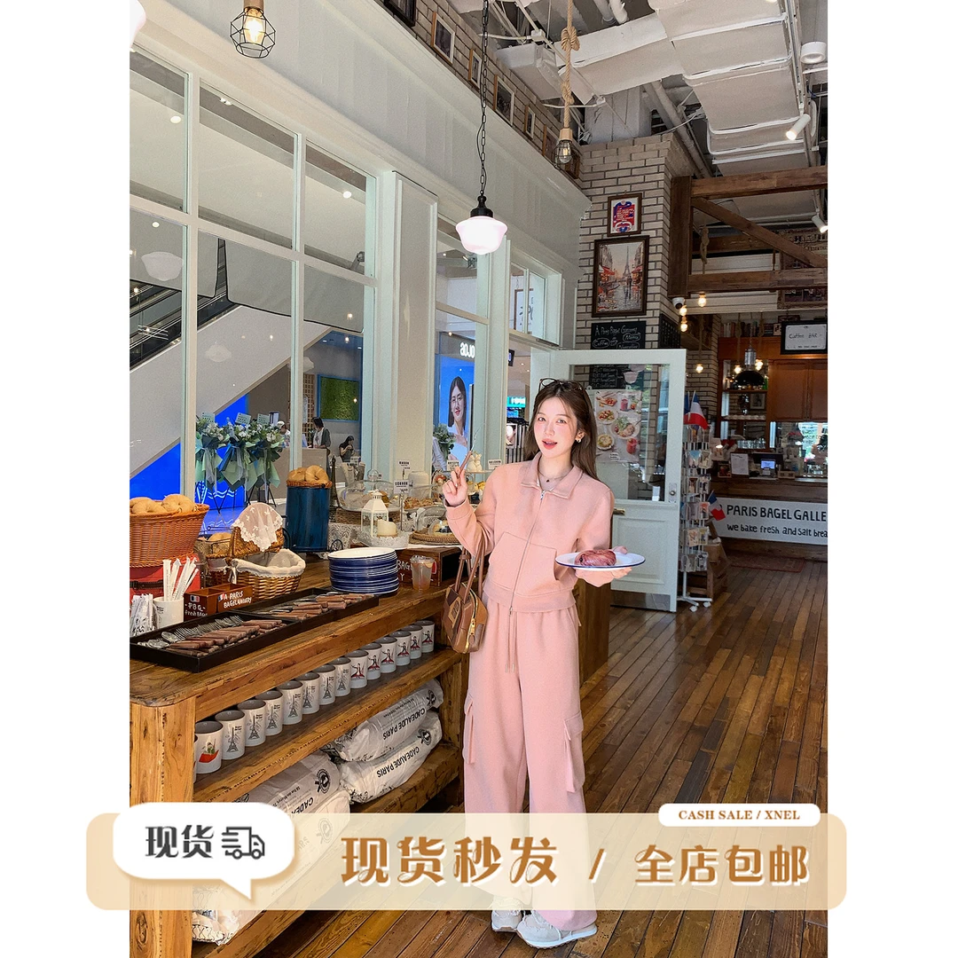 陳文文xenl【元气少女】韩系运动工装卫衣套装上衣裤子两件套0100