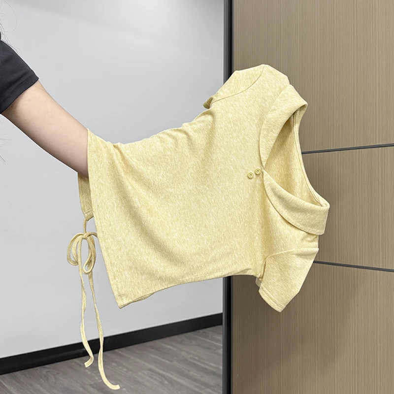 甜辣妹娃娃领蝴蝶结短袖T恤2025夏季新款正肩显瘦修身小上衣